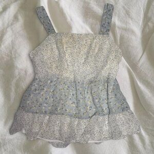 Paper Crane Light Blue and Cream Floral Blouse